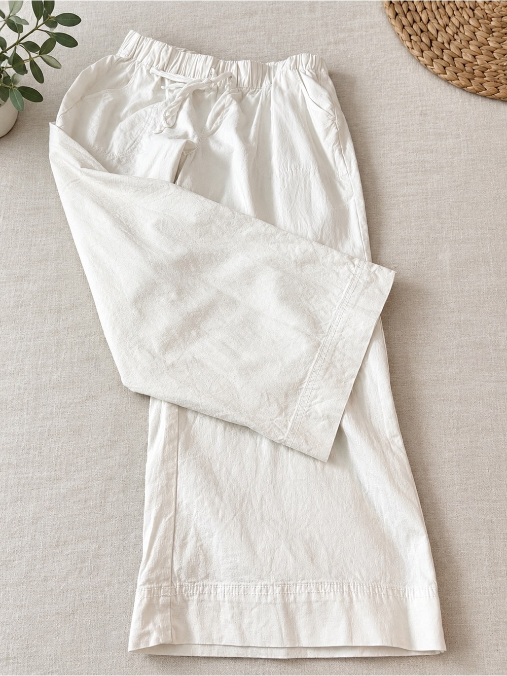 Lane Bryant Softest Linen-Blend Wide Leg Pants Size 14 Petite White EUC
